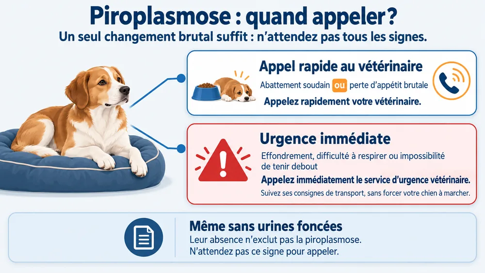Piroplasmose : quand appeler ?. Un seul changement brutal suffit : n’attendez pas tous les signes.