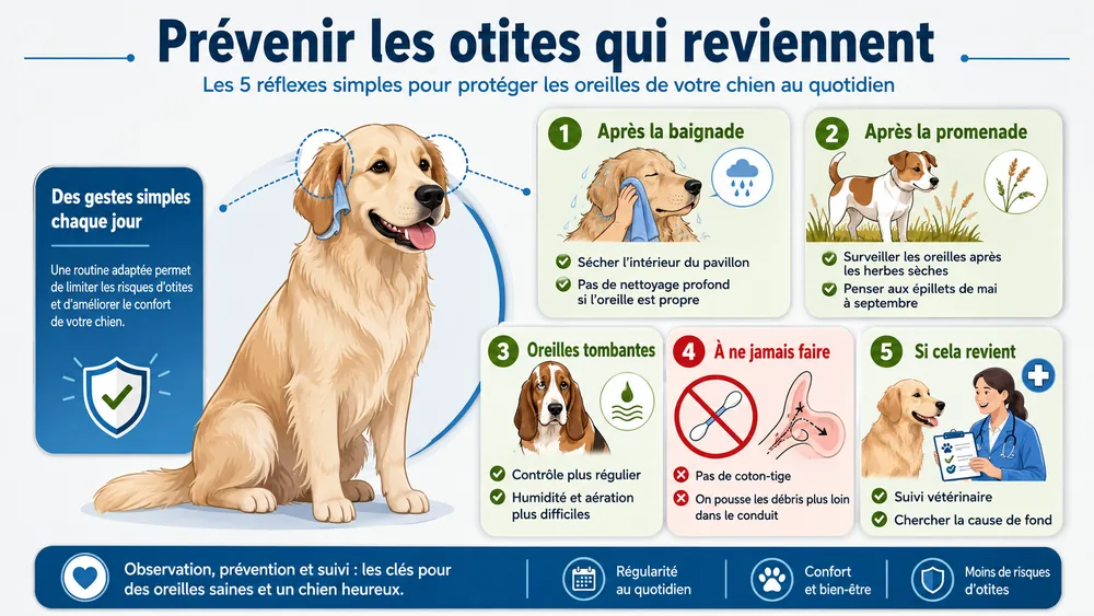 Prévenir les otites qui reviennent : les 5 réflexes simples pour protéger les oreilles de votre chien au quotidien