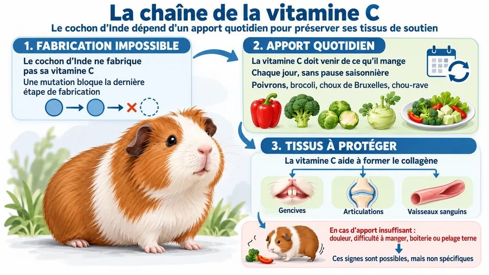 La chaîne de la vitamine C : le cochon d’Inde dépend d’un apport quotidien pour préserver ses tissus de soutien