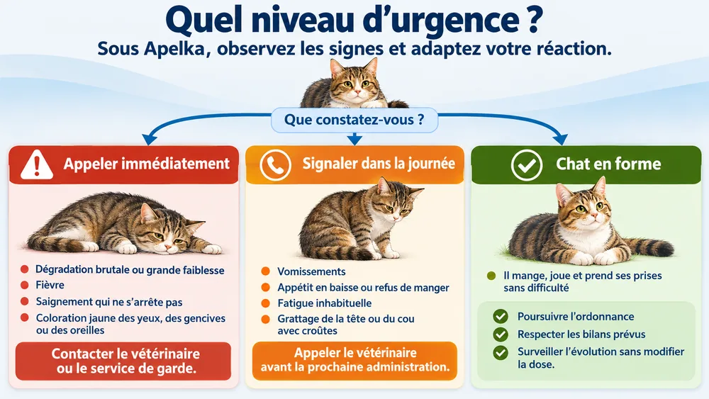 Quel niveau d’urgence ? : sous Apelka, observez les signes et adaptez votre réaction.