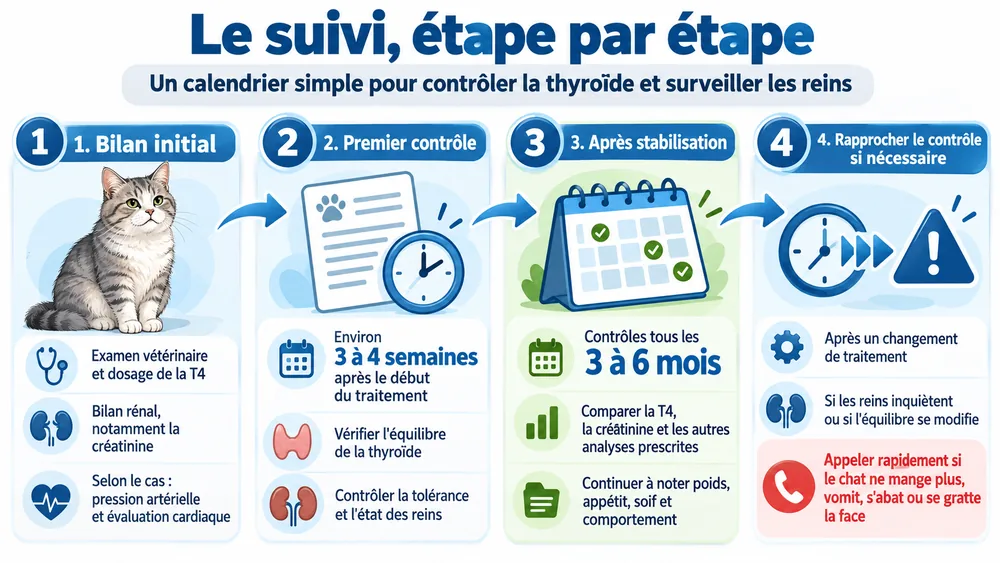 Le suivi, étape par étape : un calendrier simple pour contrôler la thyroïde et surveiller les reins